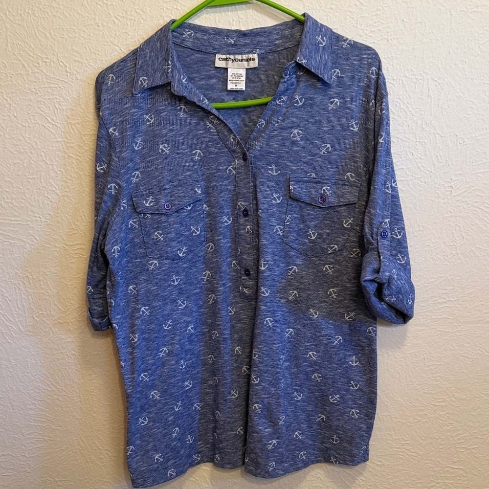 ⚓️⚓️⚓️BIGOHO⚓️⚓️⚓️Navy Anchor Print Shirt—Medium